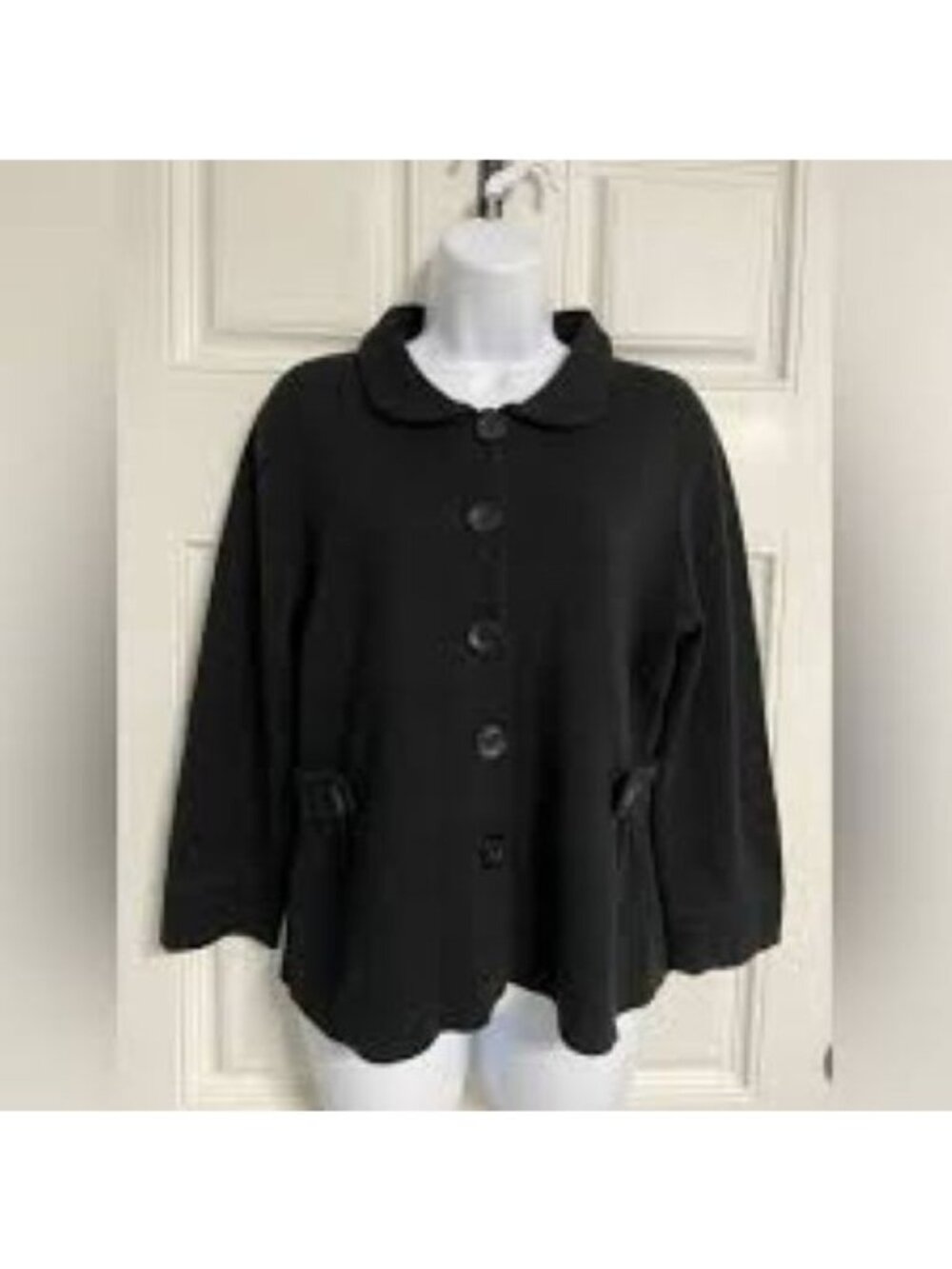Semantiks Merino Wool Knit Cardigan Sweater Black Women's size XS Thick Peplum